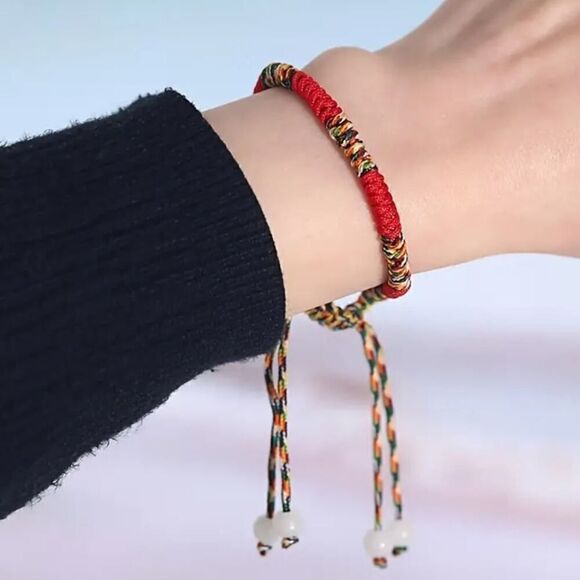 Vibrant Bohemian Braided Adjustable Rope Red Bracelet - Picture 2 of 8
